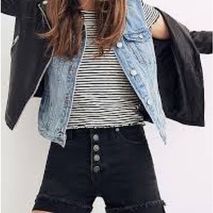 Madewell High-Rise Denim Boyshorts in Faded Black: Button-Through Edition